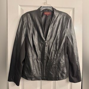 Hal Rubenstein Black Leather and Fabric Panel Jacket